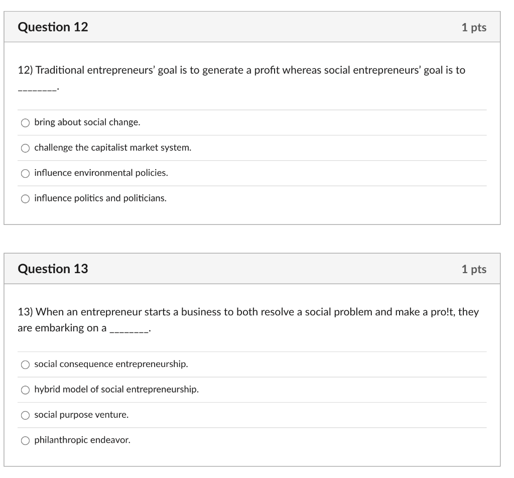 12) Traditional entrepreneurs' goal is to