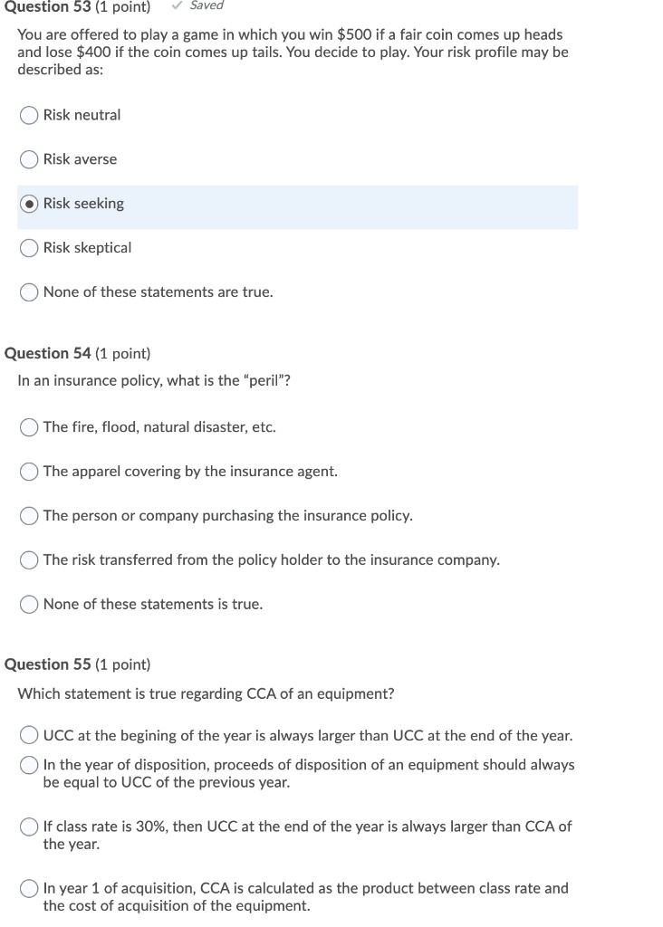 Question 53 (1 point) Saved You are offered to