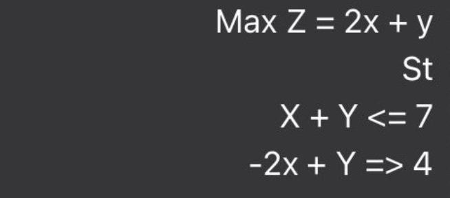 solve using ((two phases method )) MaxZ=2x+y St