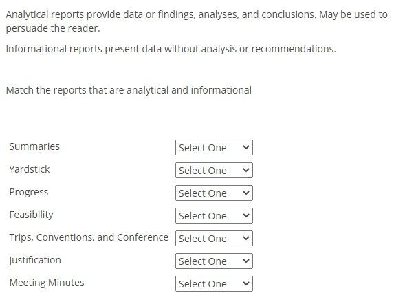 Select One : Informational Analytical