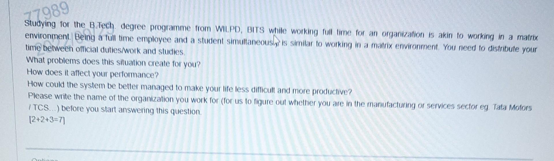 Studying for the B.Tech. degree programme from