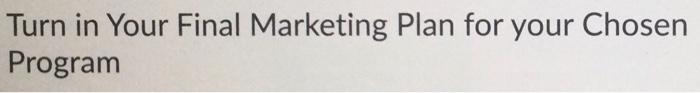 Turn in Your Final Marketing Plan for your Chosen