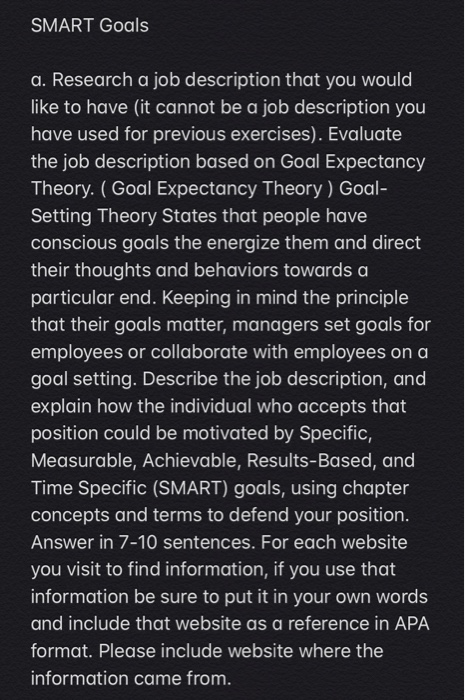 SMART Goals a. Research a job description that