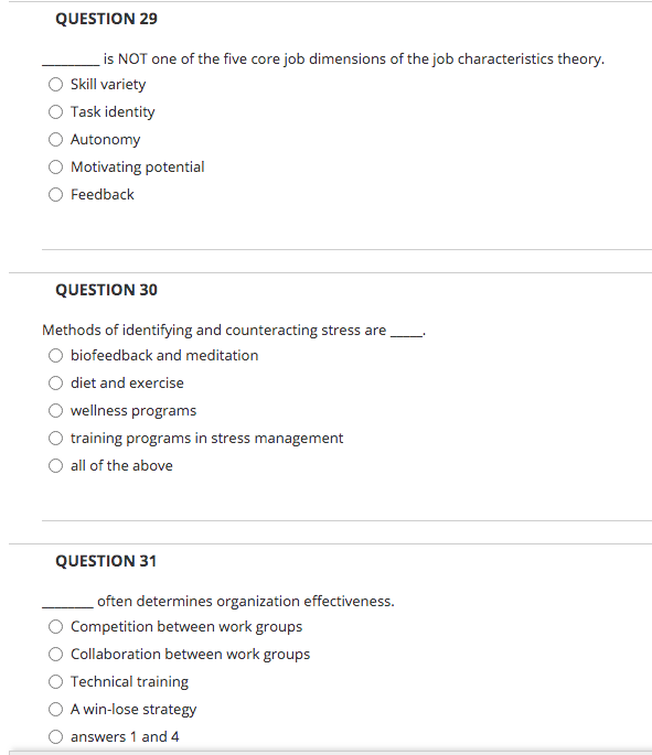 QUESTION 29 is NOT one of the five core job