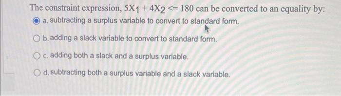 The constraint expression, 5X1+4X2