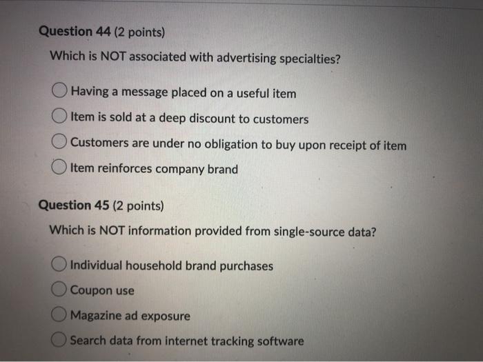 Question 44 (2 points) Which is NOT associated