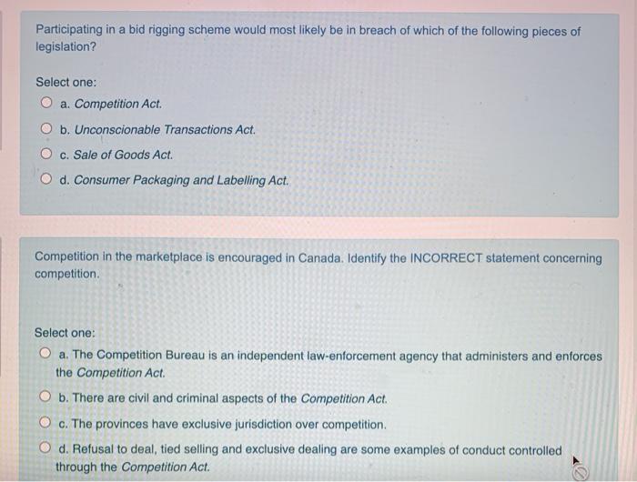 Participating in a bid rigging scheme would most