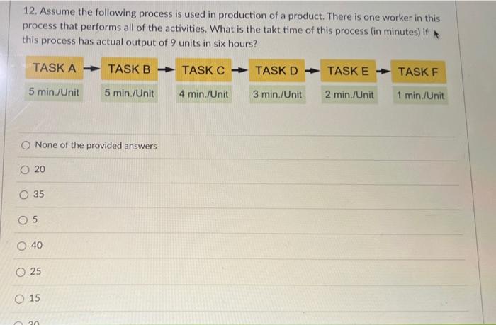 12. Assume the following process is used in