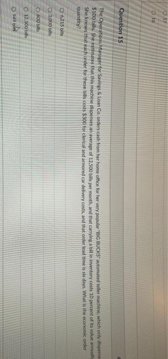12 18 Question 15 The Operations Manager for
