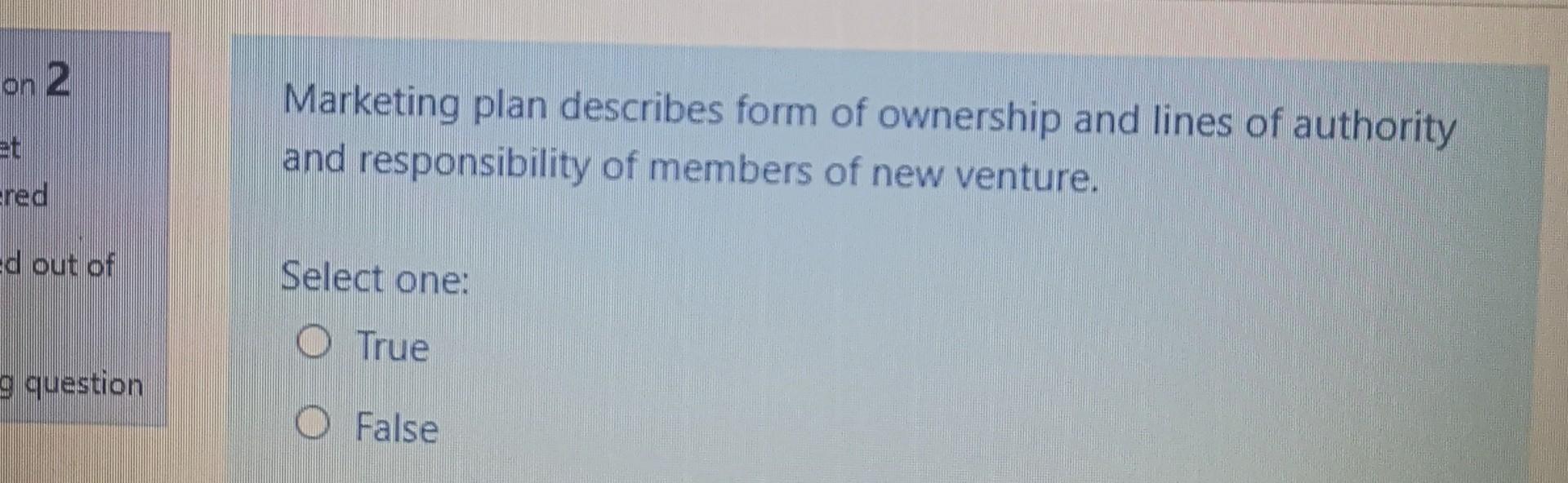 on 2 Marketing plan describes form of ownership