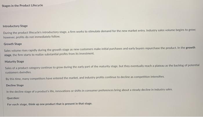 Stages in the Product Lifecycle Introductory