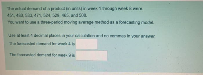 The actual demand of a product (in units) in week