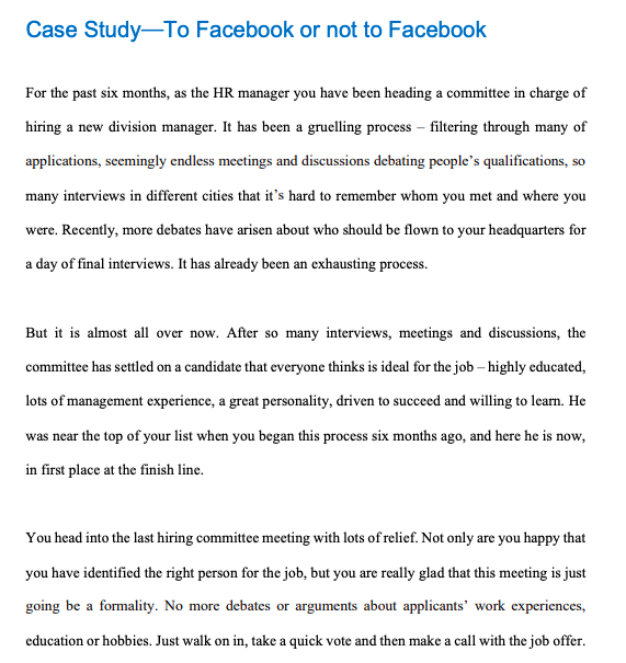 Case Study-To Facebook or not to Facebook For the