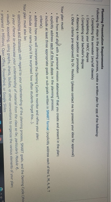 Planning Presentation Requirements Following the