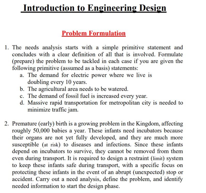Please Solve 1 Introduction to Engineering Design