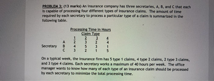 PROBLEM 3: (13 marks) An insurance company has