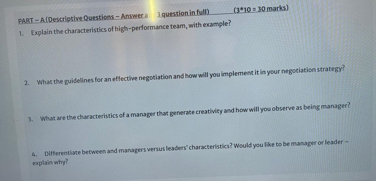 (3*10 = 30 marks) PART - A(Descriptive Questions