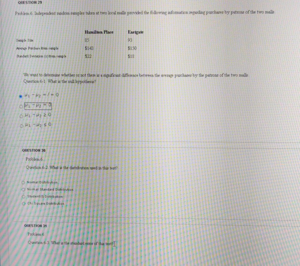 PLEASE ANSWER 31 QUESTION 29 Problem 6