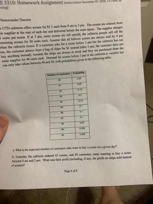 E 3310: Homework Assignment (return before