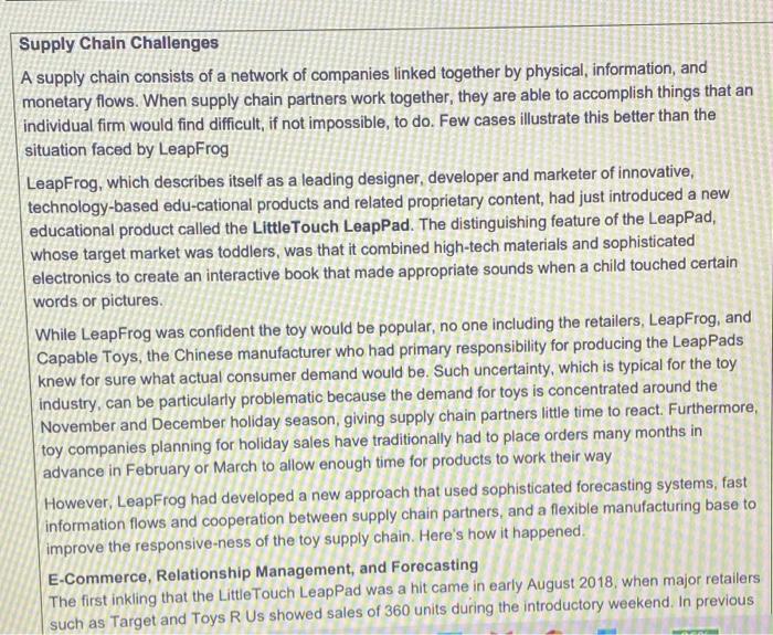 Supply Chain Challenges A supply chain consists