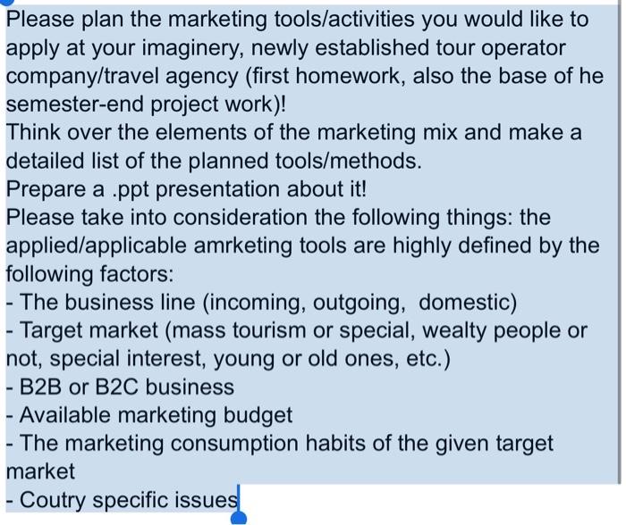 Please plan the marketing tools/activities you