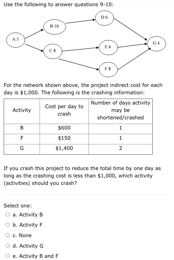 Use the following to answer questions 9-10: D6 B