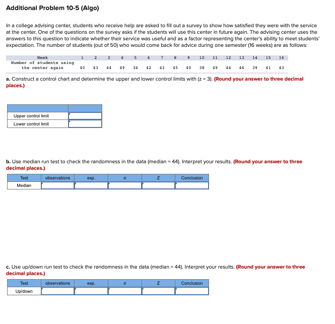 Additional Problem 10-5 (Algo) In a college