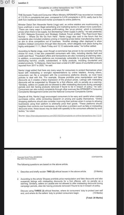 tuestion 3 Complaints on online transactions rise