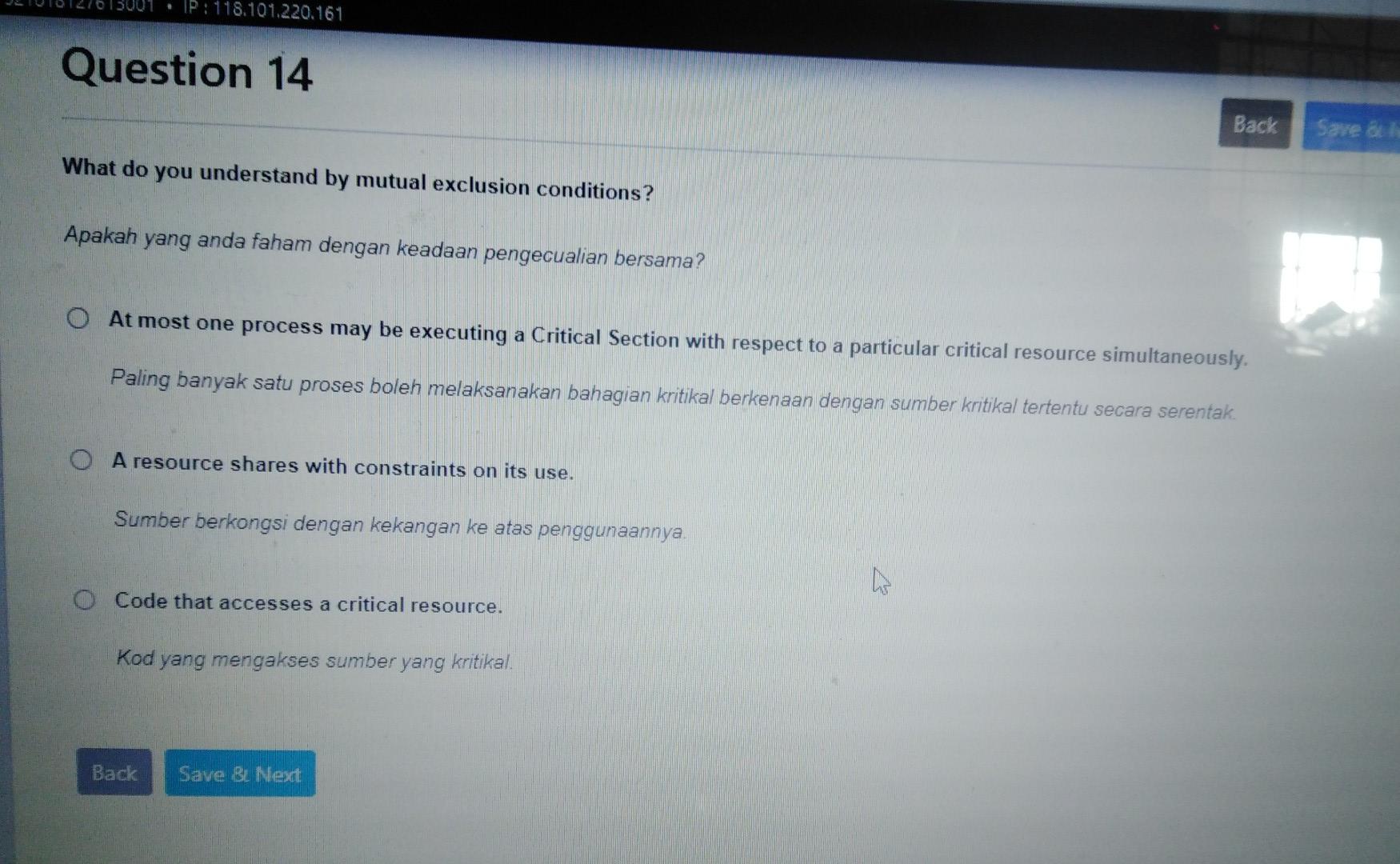 IP: 118.101.220.161 Question 14 Back Same What do