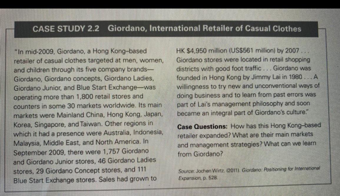 CASE STUDY 2.2 Giordano, International Retailer