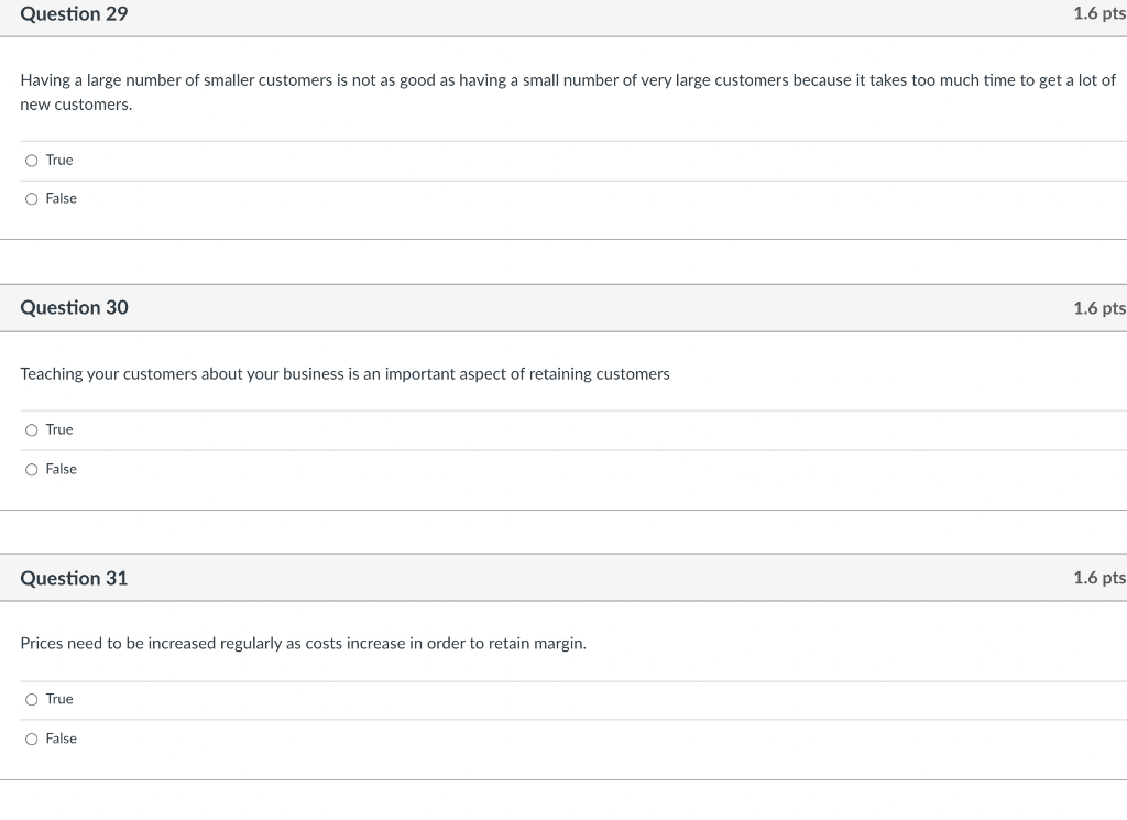 Question 29 1.6 pts Having a large number of