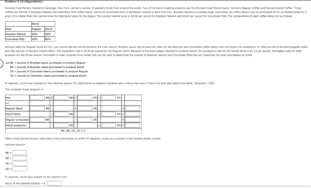 Problem 4-13 Algorithmic) Romans Foad Market,