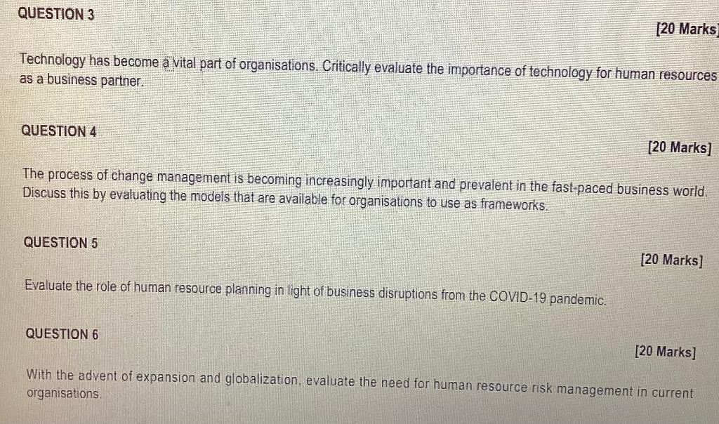human resource management QUESTION 3 Technology