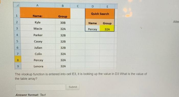 B D E Quick Search 1 Name: Group 2 Kyle 30B Attel