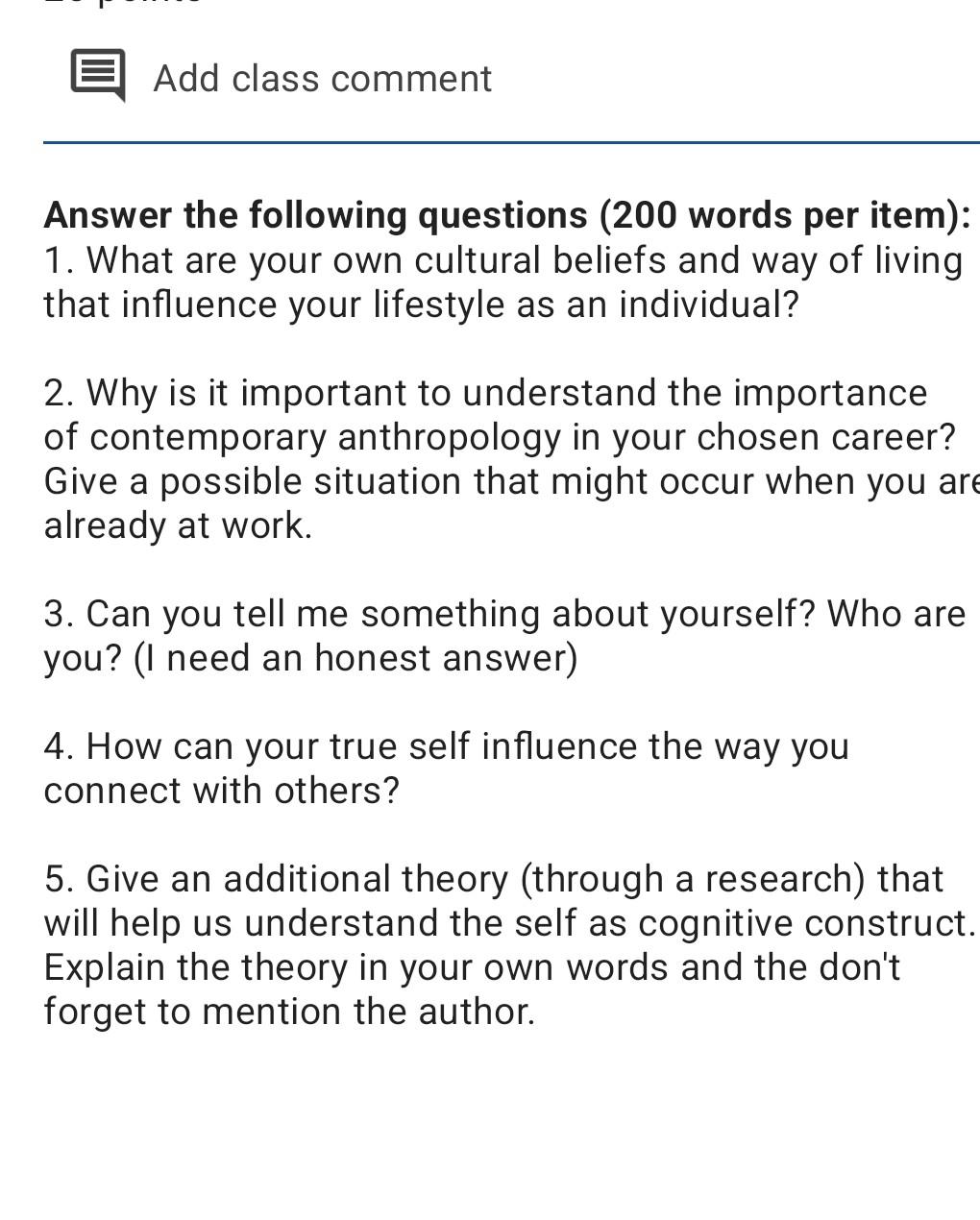 Add class comment Answer the following questions