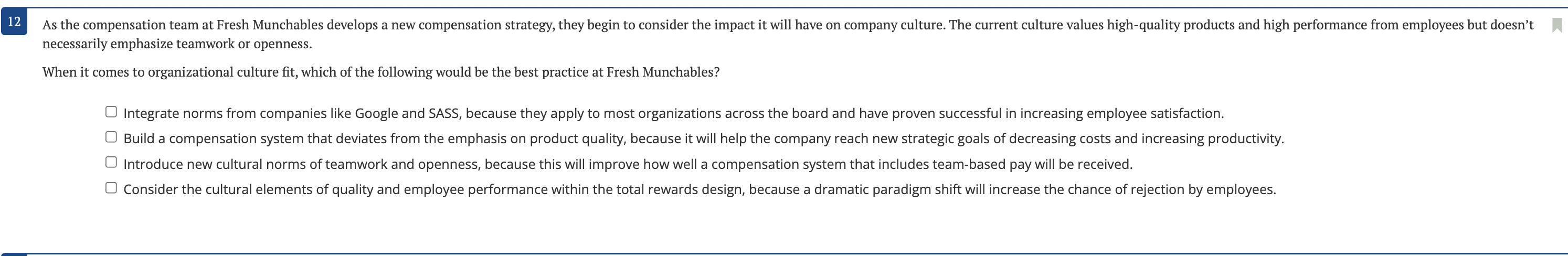 12 As the compensation team at Fresh Munchables