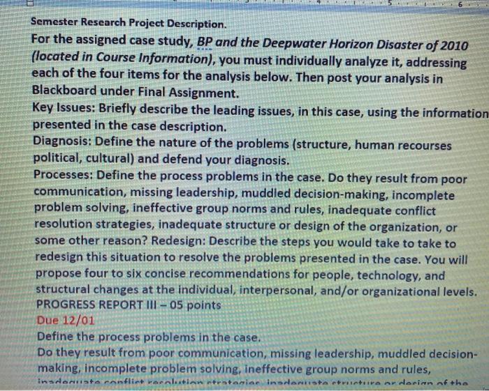 Semester Research Project Description. For the