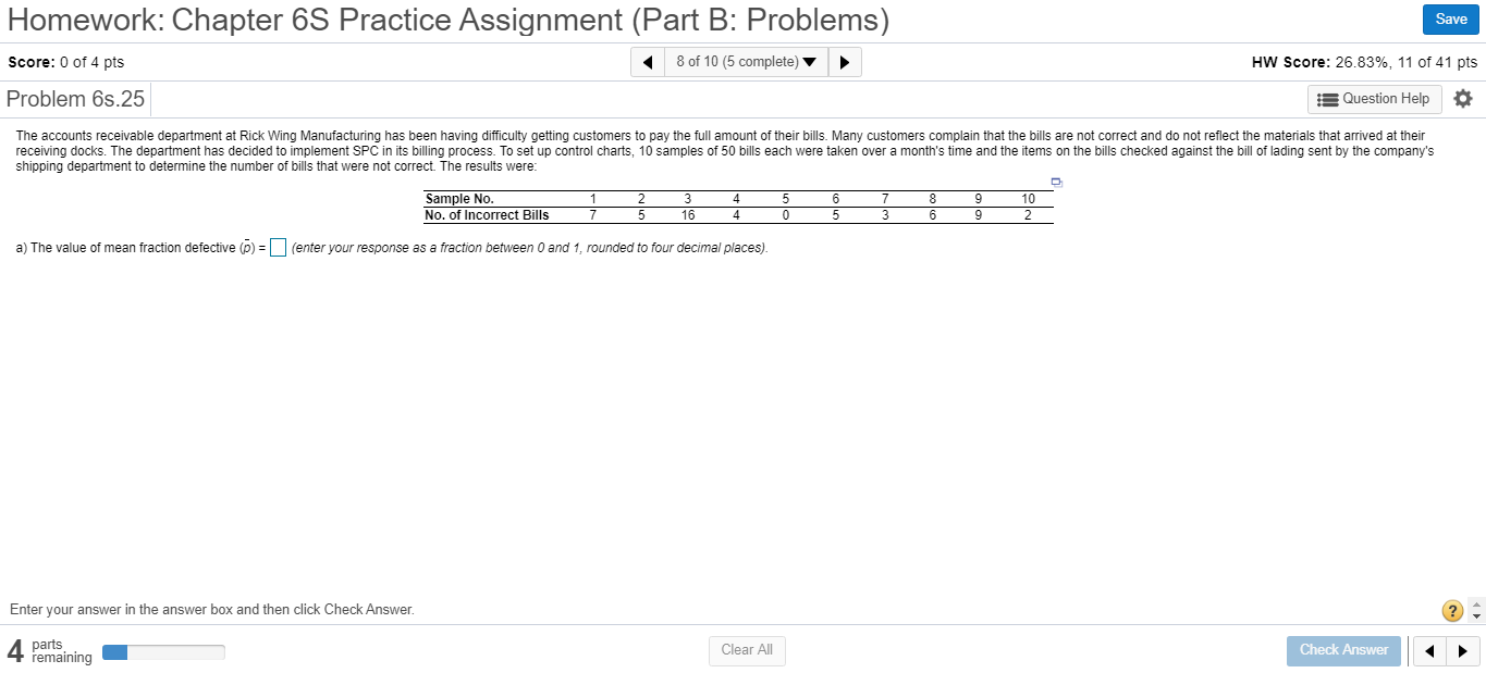 Homework: Chapter 6S Practice Assignment (Part B: