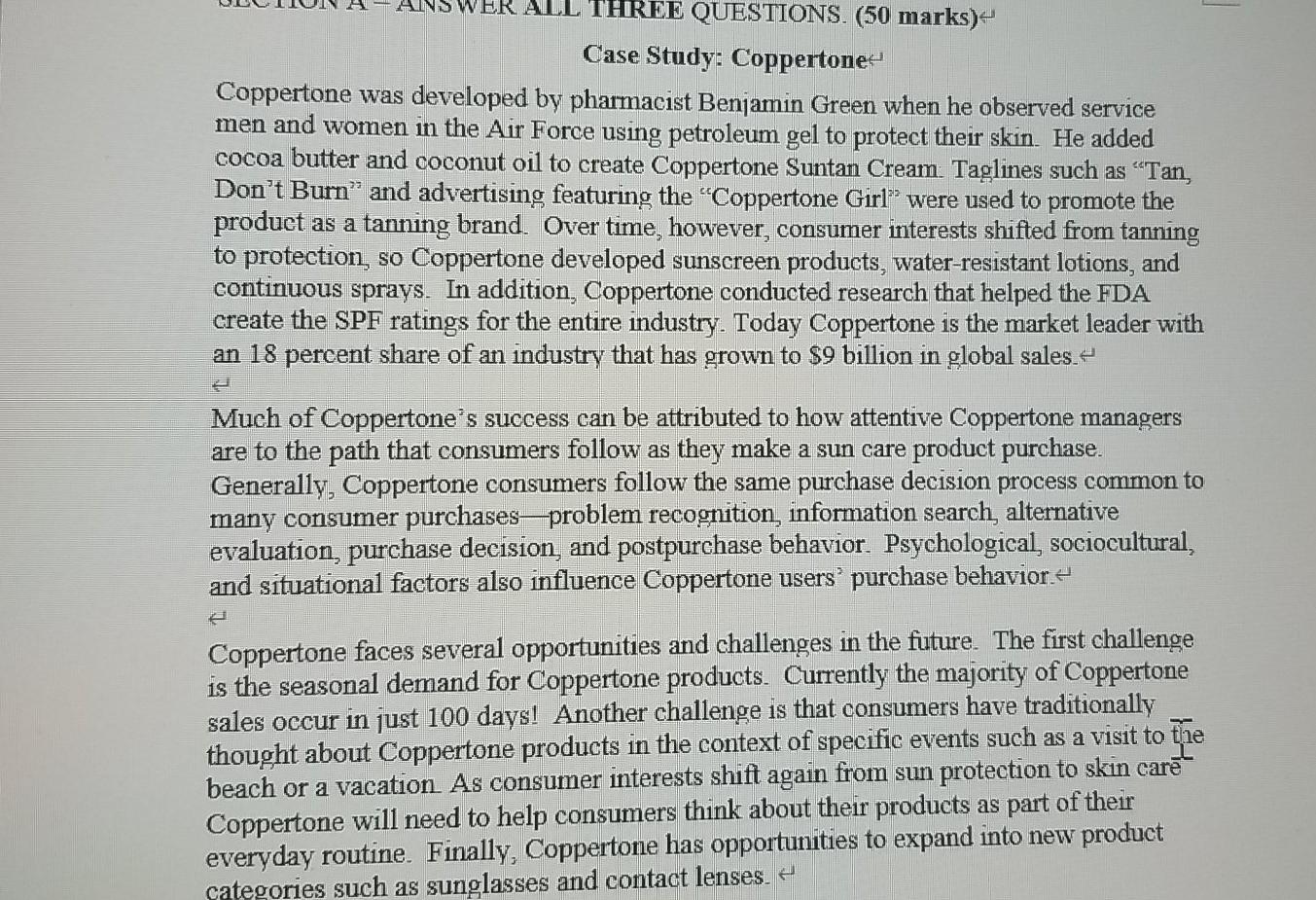 WER ALL THREE QUESTIONS. (50 marks) Case Study: