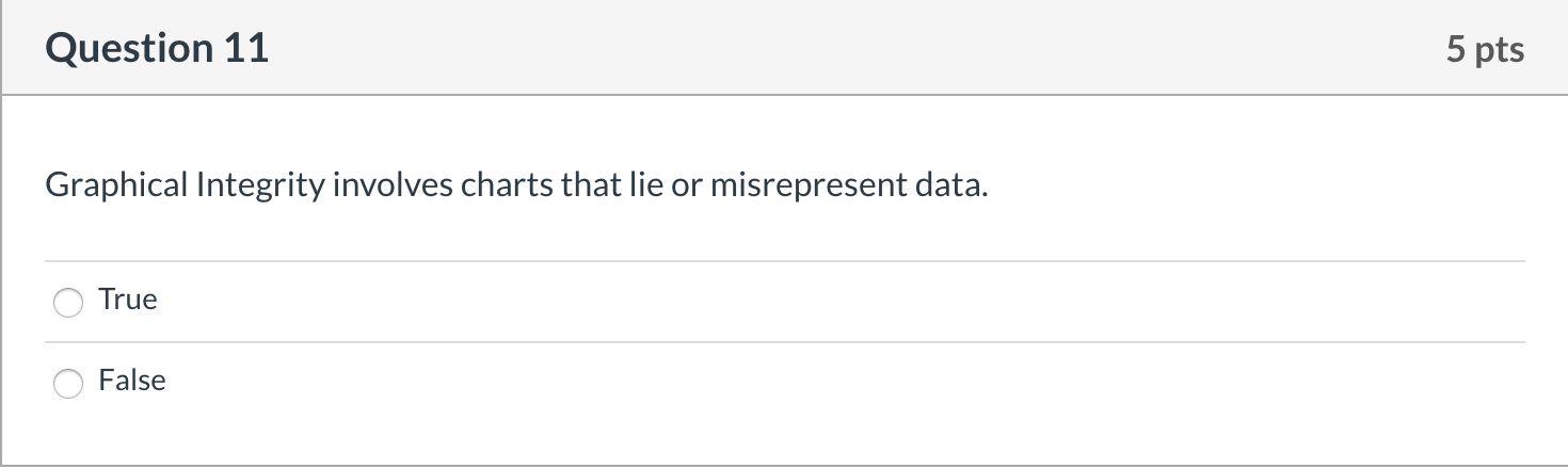 Question 11 5 pts Graphical Integrity involves