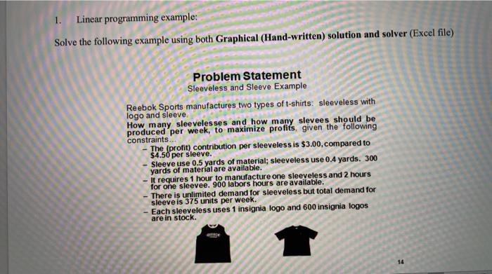 1. Linear programming example: Solve the