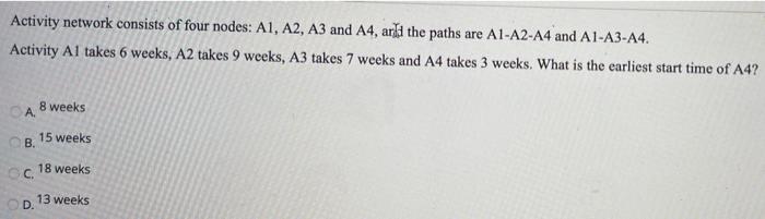 Activity network consists of four nodes: A1, A2,