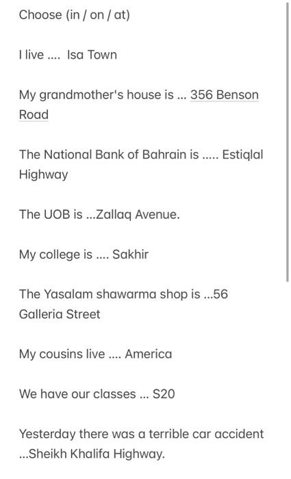 In english grammar Choose (in / on / at) I