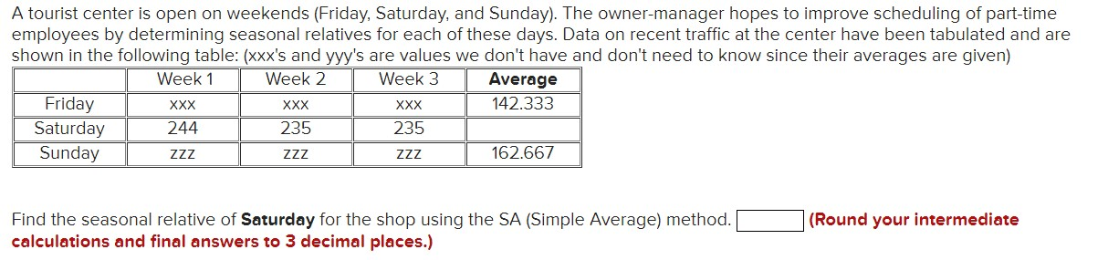 A tourist center is open on weekends (Friday,