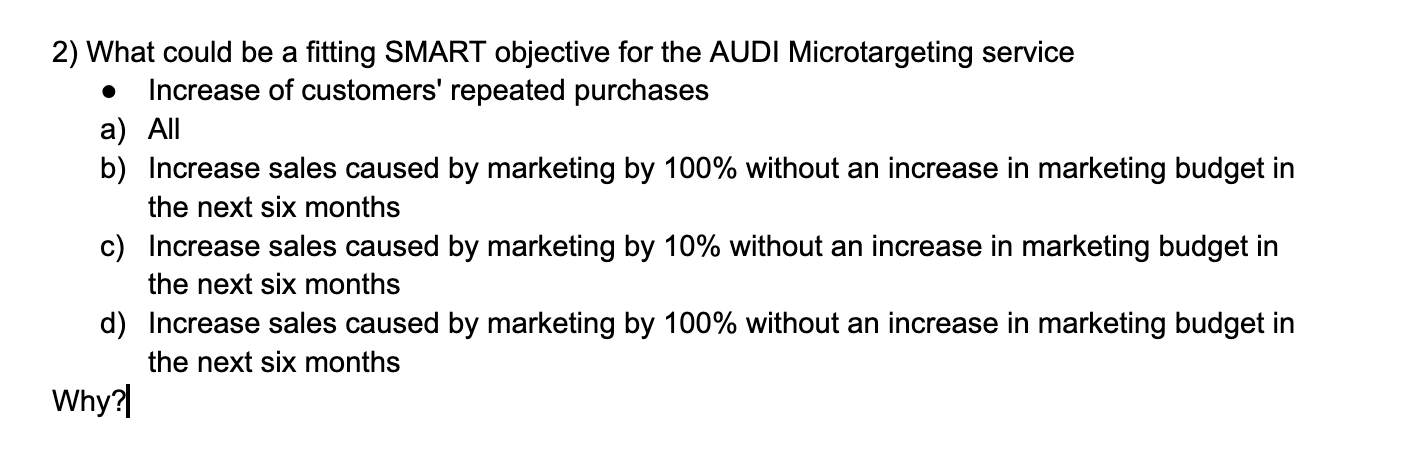 2) What could be a fitting SMART objective for