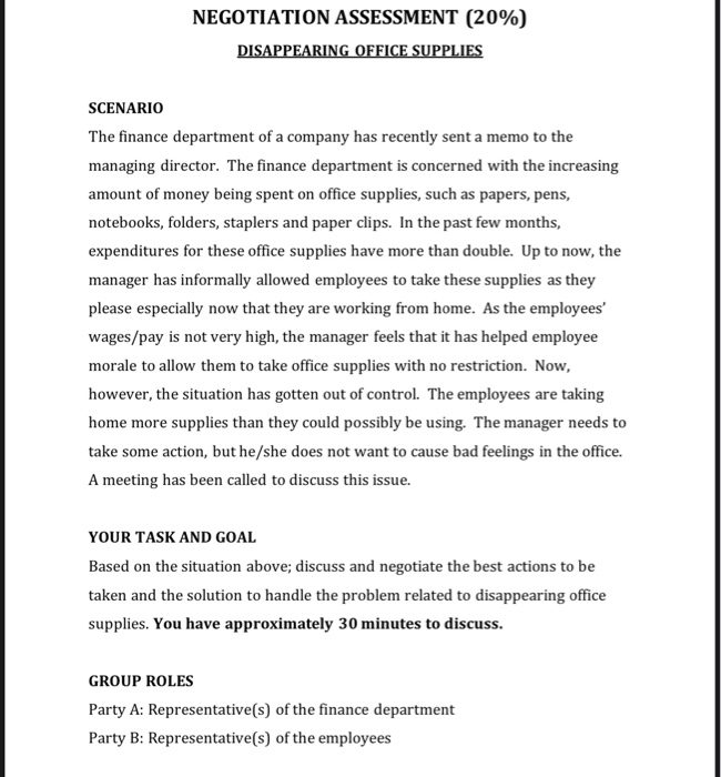 URGENT NEGOTIATION ASSESSMENT (20%) DISAPPEARING