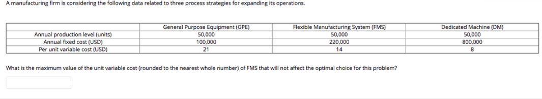 A manufacturing firm is considering the following
