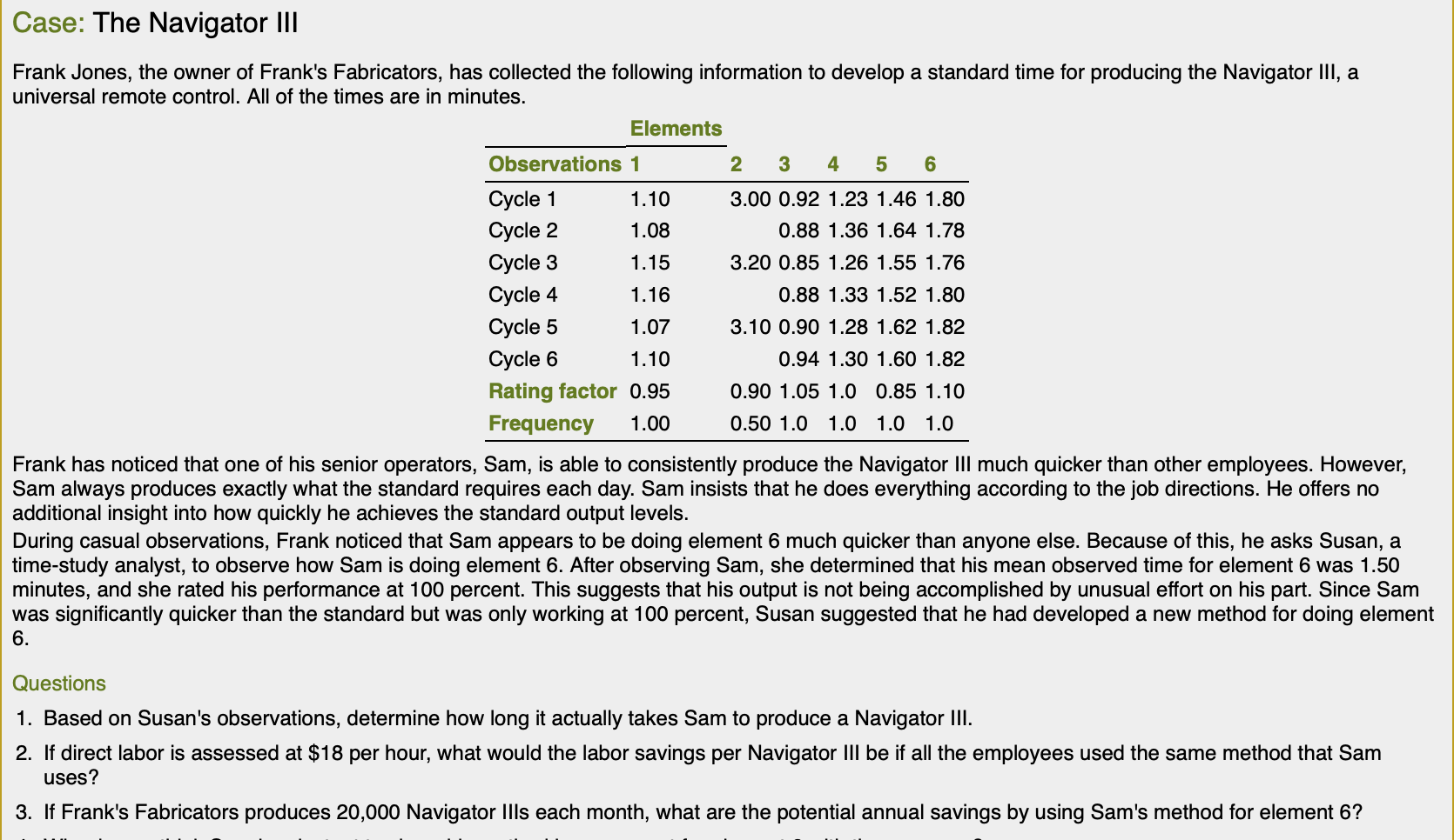 Case: The Navigator III Frank Jones, the owner of