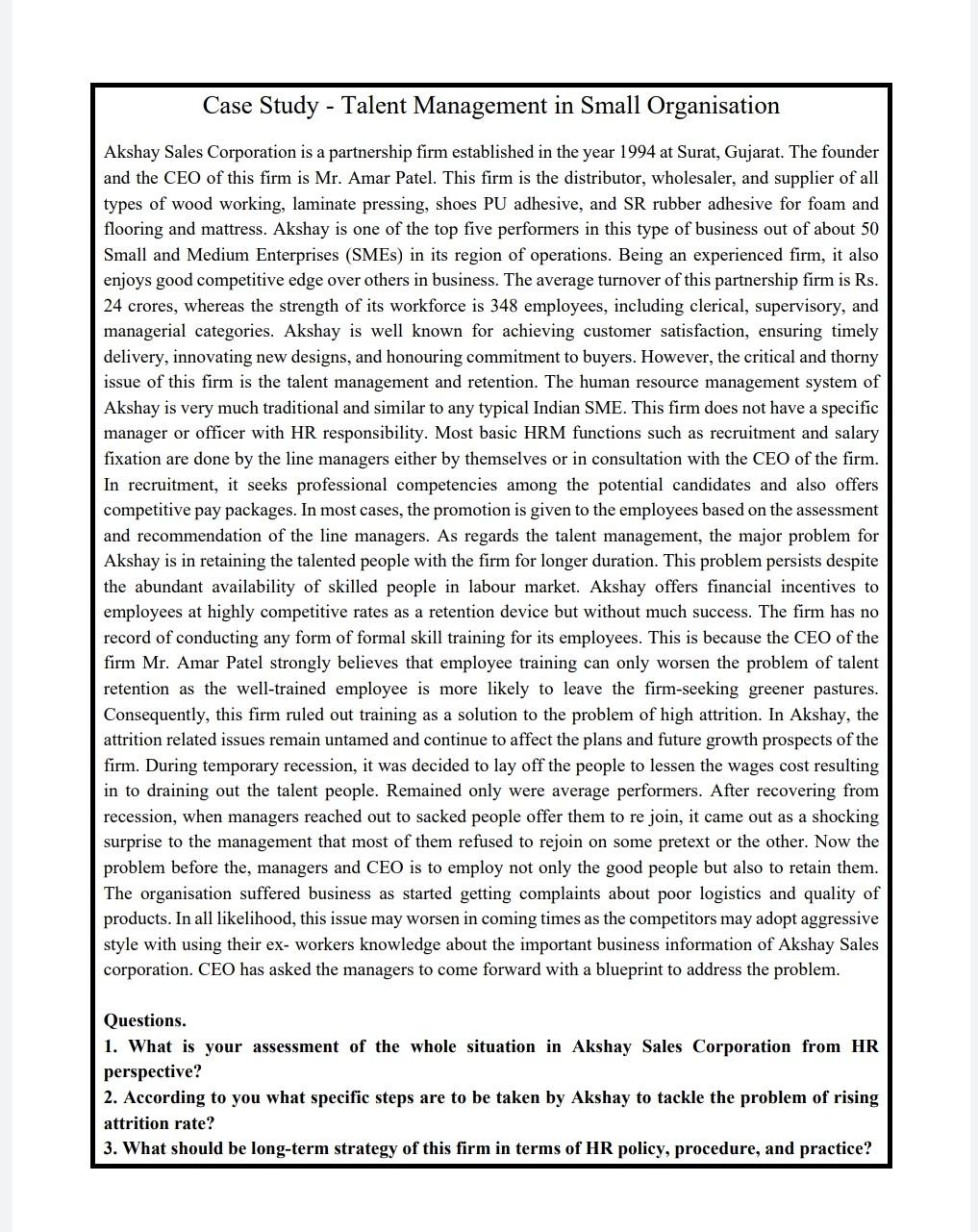 Case Study - Talent Management in Small