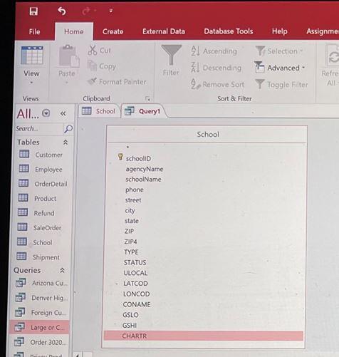 Use the School table to create a query that is